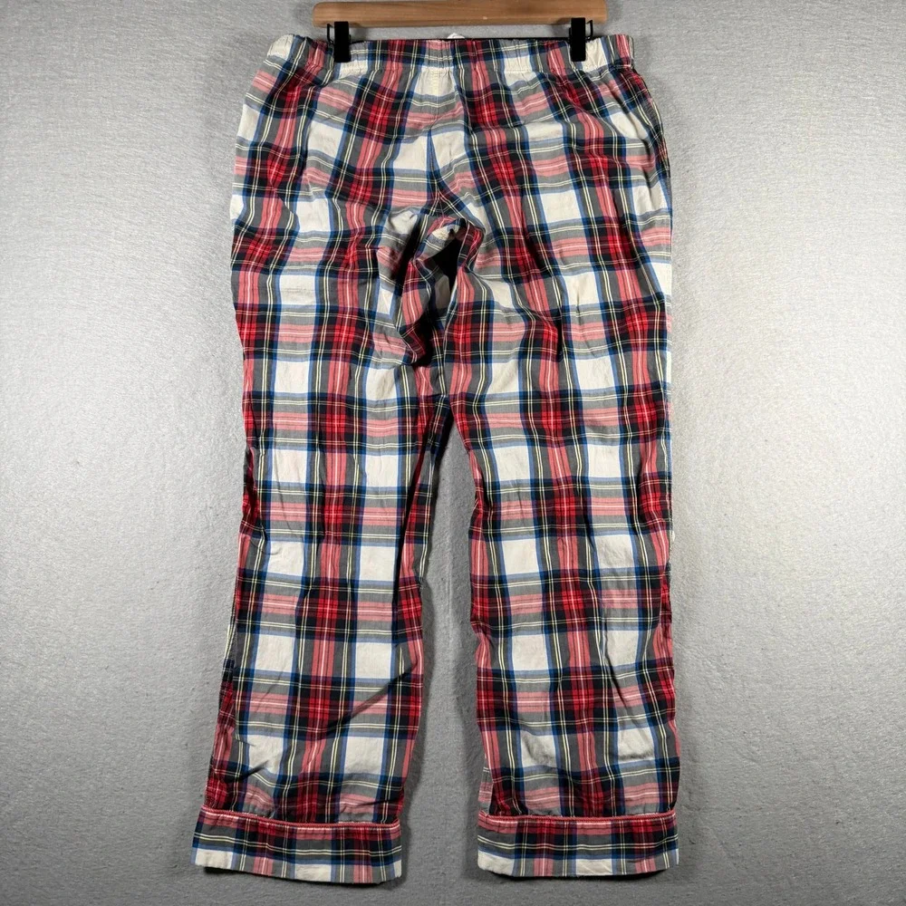 J.Crew Mens Plaid Pajama Pants Red Blue White Cotton Drawstring Size M
